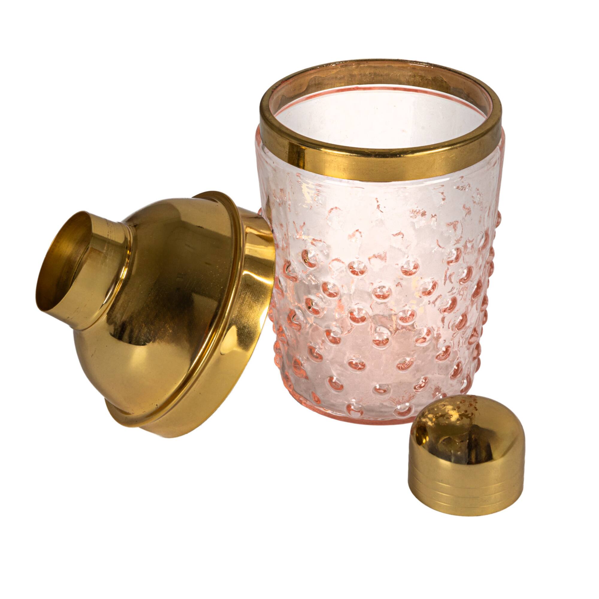 Hello Honey® Pink & Gold Hand-Blown Glass & Stainless Steel Hobnail Cocktail Shaker